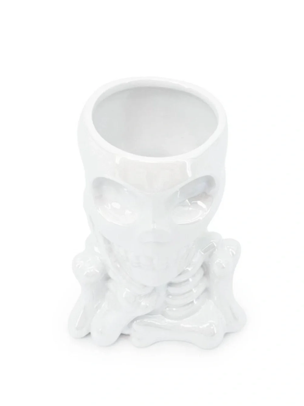 New! White Ceramic Skull / Skeleton Halloween Vase, White Iridescent